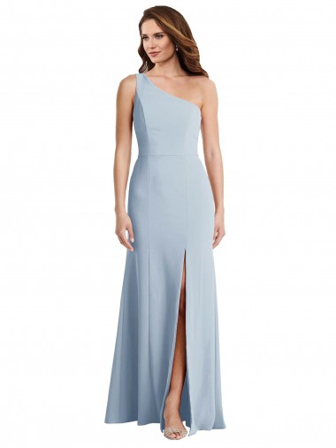Light Sky Blue One Shoulder Sleeveless Stretch Crepe Long Prom Dress Canada Supplier