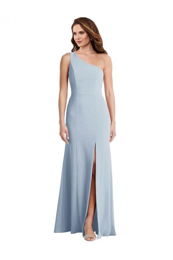 Light Sky Blue One Shoulder Sleeveless Stretch Crepe Long Prom Dress Canada Supplier