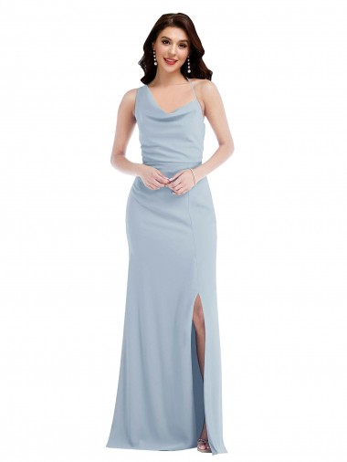 Light Sky Blue One Shoulder Sleeveless Long Prom Dress Canada Supplier