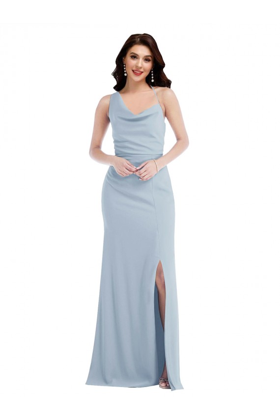 Light Sky Blue One Shoulder Sleeveless Long Prom Dress Canada Supplier