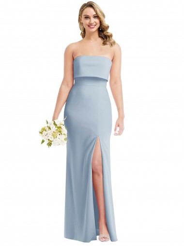 Light Sky Blue Strapless Sleeveless Low Back Long Bridesmaid Gowns Canada Supplier