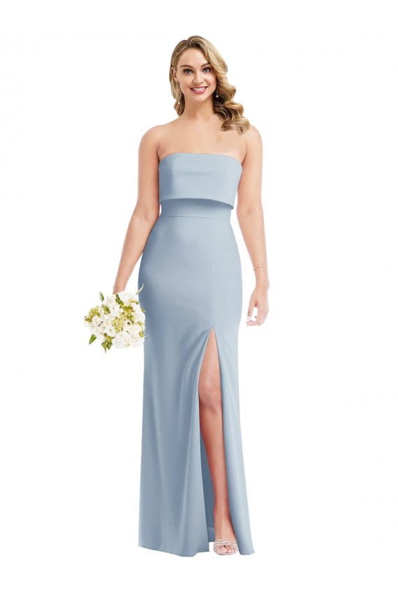 Light Sky Blue Strapless Sleeveless Low Back Long Bridesmaid Gowns Canada Supplier