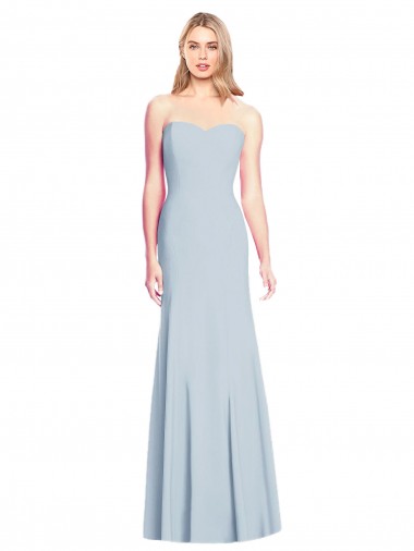 Light Sky Blue Strapless Sleeveless Low Back Long Bridesmaid Gown Canada Supplier