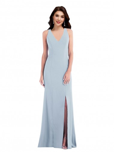 Light Sky Blue V-Neck Sleeveless Criss Cross Back Long Evening Prom Gowns Canada Supplier