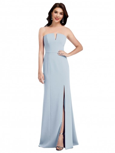 Light Sky Blue Strapless Sleeveless Low Back Long Formal Bridesmaid Gown Canada Supplier