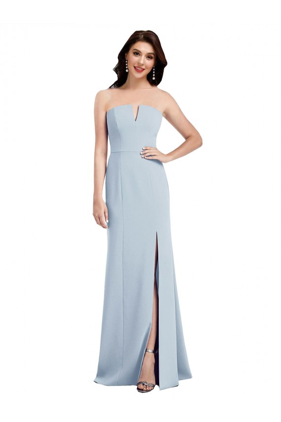 Light Sky Blue Strapless Sleeveless Low Back Long Formal Bridesmaid Gown Canada Supplier