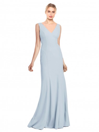 Light Sky Blue V-Neck Sleeveless Low Back Long Formal Bridal Party Dress Canada Supplier