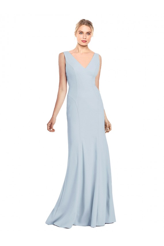 Light Sky Blue V-Neck Sleeveless Low Back Long Formal Bridal Party Dress Canada Supplier