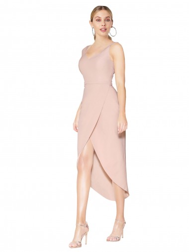 Mauve High Neck Sleeveless V-Back Knee Length Prom Dress Canada Supplier