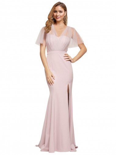 Mauve Sweetheart Short Sleeves Low Back Long Prom Dress Canada Supplier