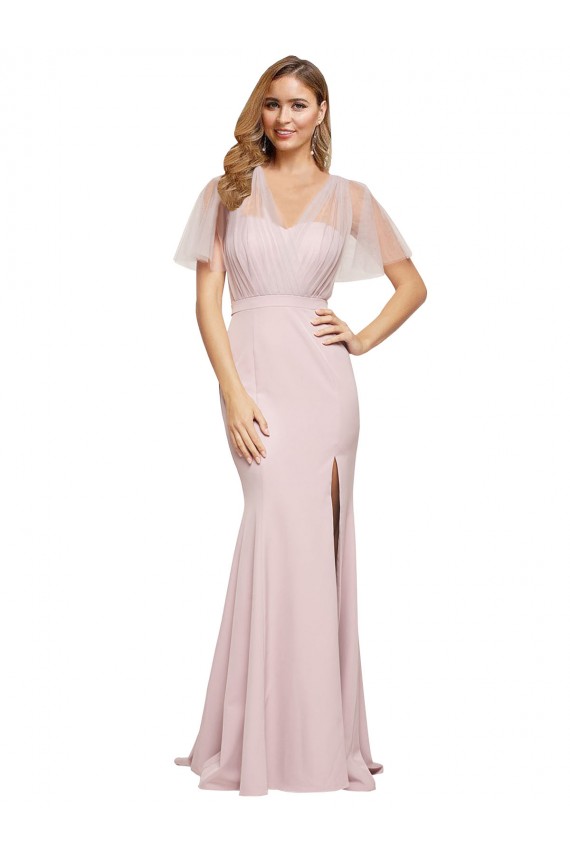 Mauve Sweetheart Short Sleeves Low Back Long Prom Dress Canada Supplier