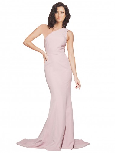 Mauve One Shoulder Sleeveless Sweep Train Prom Dress Canada Supplier
