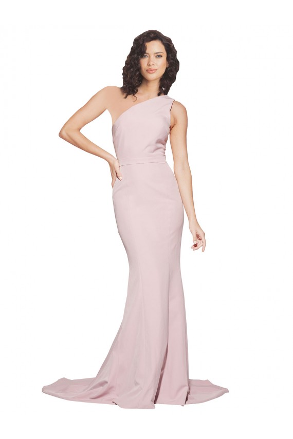 Mauve One Shoulder Sleeveless Sweep Train Prom Dress Canada Supplier
