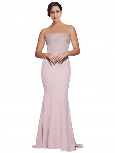 Mauve Strapless Sleeveless Low Back Sweep Train Prom Dress Canada Supplier