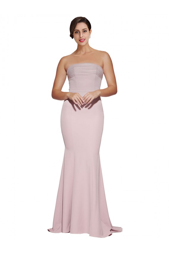 Mauve Strapless Sleeveless Low Back Sweep Train Prom Dress Canada Supplier