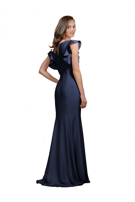 Dark Navy Bateau Neck Sleeveless Keyhole Back Long Evening Prom Gowns Canada Supplier