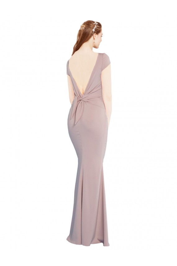 Dusty Pink Boat Neck Cap Sleeves Tie Back Long Prom Dress Canada Supplier