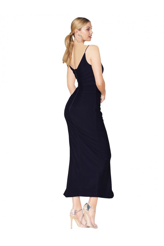 Dark Navy High Neck Sleeveless V-Back Knee Length Sexy Evening Prom Gowns Canada Supplier