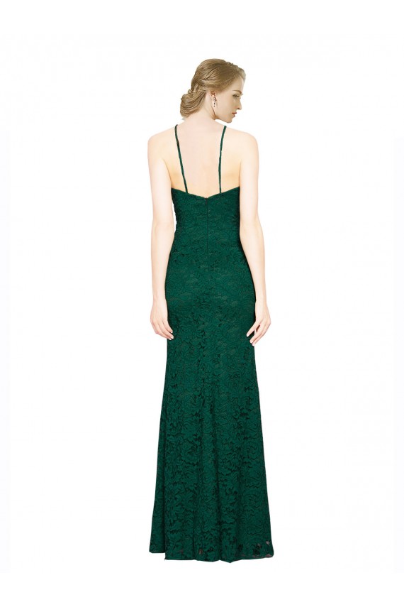 Dark Green High Neck Sleeveless Low Back Long Prom Dress Canada Supplier
