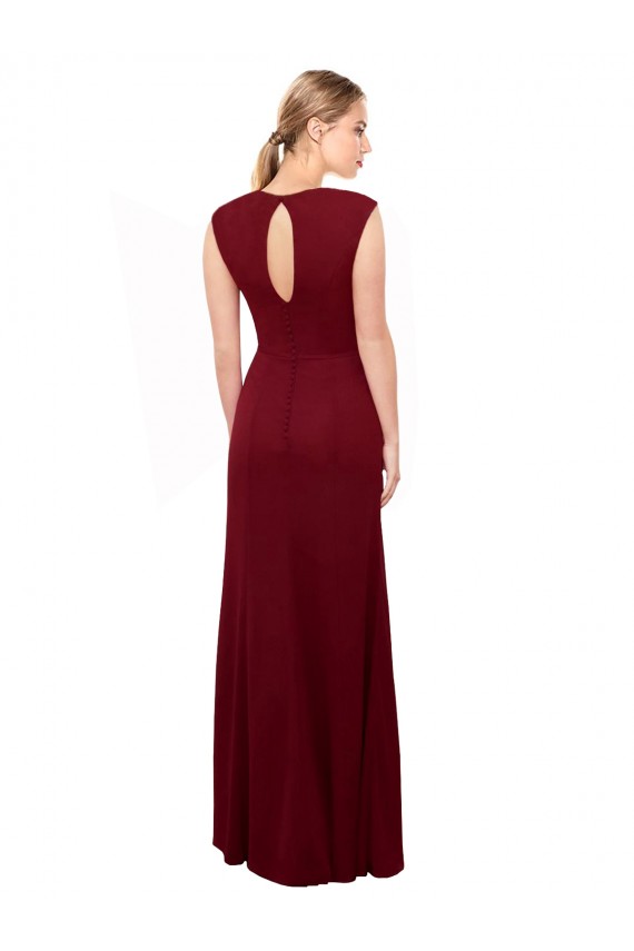 Burgundy High Neck Sleeveless Keyhole Back Soft Chiffon Long Prom Dress Canada Supplier