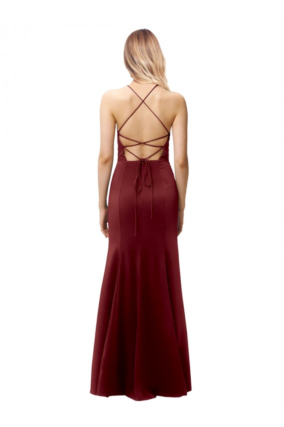 Burgundy Gold High Neck Sleeveless Criss Cross Back Long Evening Prom Gowns Canada Supplier