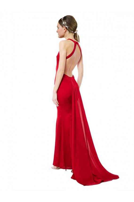 Red High Neck Sleeveless Open Back Long Prom Dress Canada Supplier