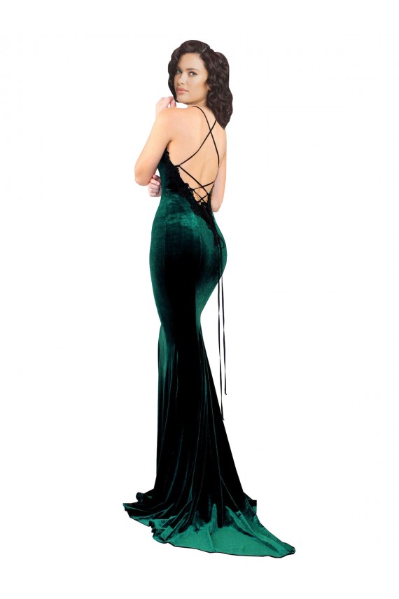 Dark Green High Neck Sleeveless Low Back Sweep Train Prom Dress Canada Supplier