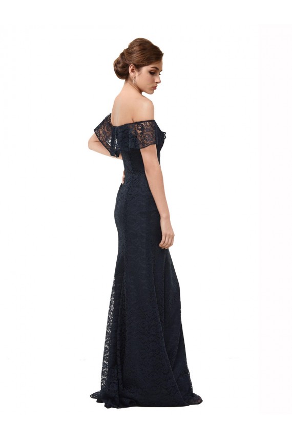 Dark Navy Off the Shoulder Flutter Sleeves Long Prom Dress Canada Supplier
