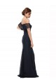 Dark Navy Off the Shoulder Flutter Sleeves Long Prom Dress Canada Supplier