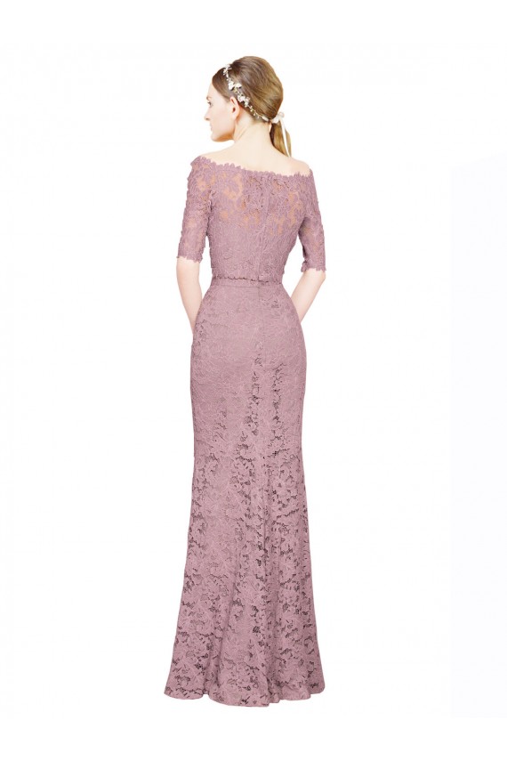 Off the Shoulder Short Sleeves Lace Long Prom Dress Canada Supplier