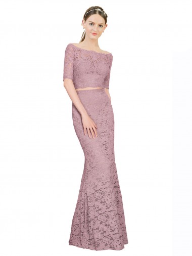 Off the Shoulder Short Sleeves Lace Long Prom Dress Canada Supplier