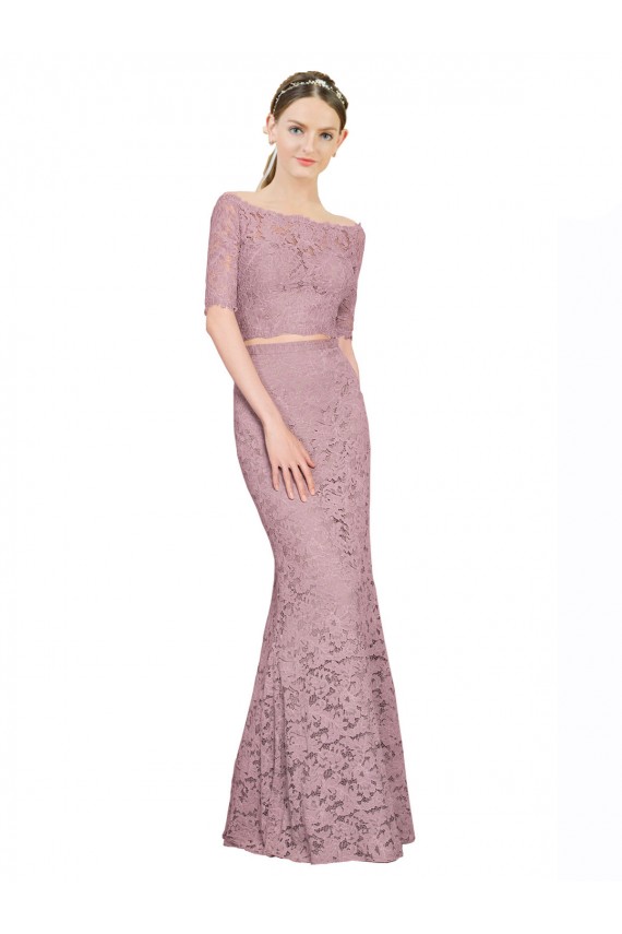 Off the Shoulder Short Sleeves Lace Long Prom Dress Canada Supplier