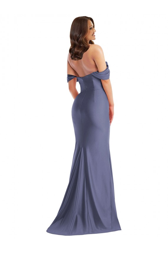 French Blue Off the Shoulder Sleeveless Low Back Long Plus Size Prom Dress Canada Supplier