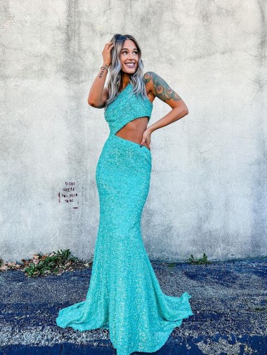 One Shoulder Sleeveless Sweep Train Prom Dress Canada Supplier