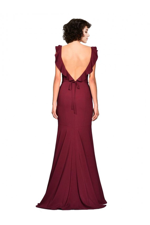 Burgundy Strapless Sleeveless Stretch Crepe Long Prom Dress Canada Supplier