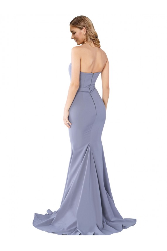 Smoke Blue Strapless Sleeveless Low Back Long Prom Dress Canada Supplier
