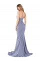 Smoke Blue Strapless Sleeveless Low Back Long Prom Dress Canada Supplier