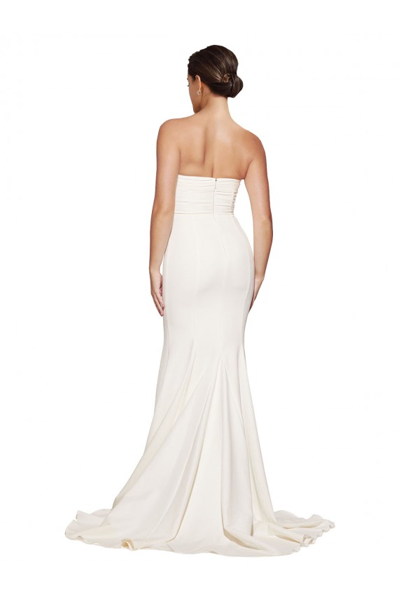 Ivory Strapless Sleeveless Low Back Sweep Train Prom Dress Canada Supplier