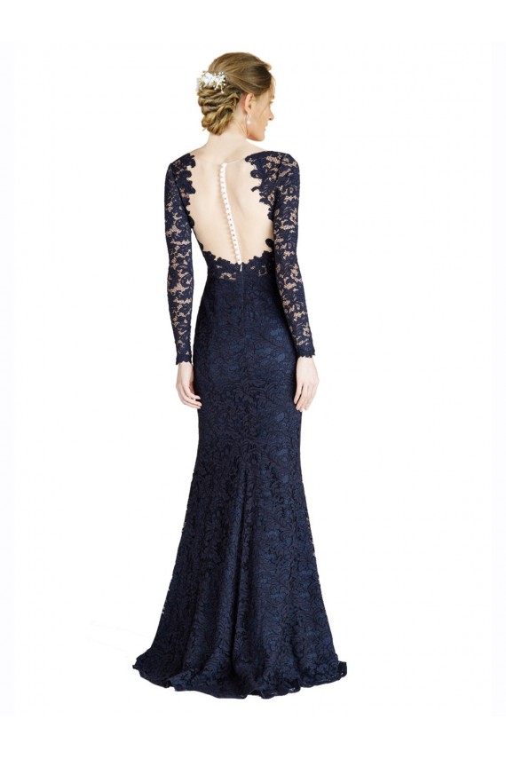 Dark Navy Sweetheart Long Sleeves Keyhole Back Long Prom Dress Canada Supplier