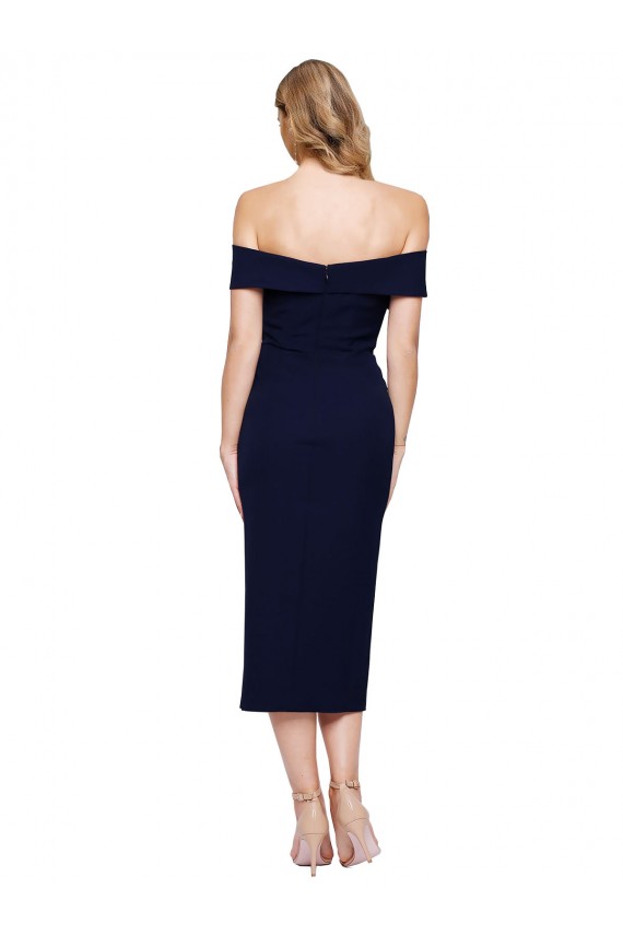 Dark Navy Sweetheart Sleeveless Midi Length Wedding Guest Dress Canada Supplier