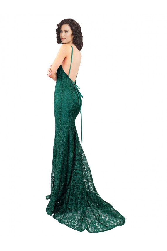 Dark Green V-Neck Sleeveless Open Back Long Prom Dress Canada Supplier