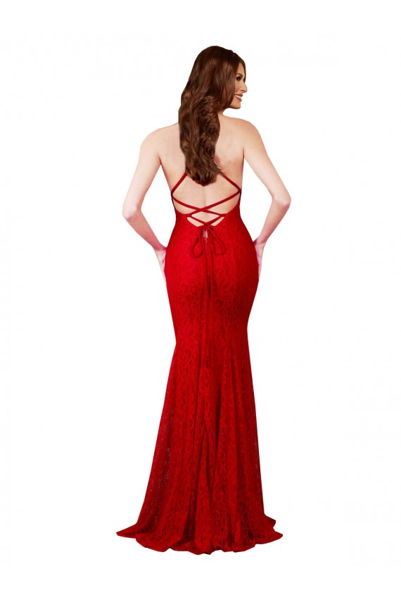 Red V-Neck Sleeveless Low Back Long Prom Dress Canada Supplier