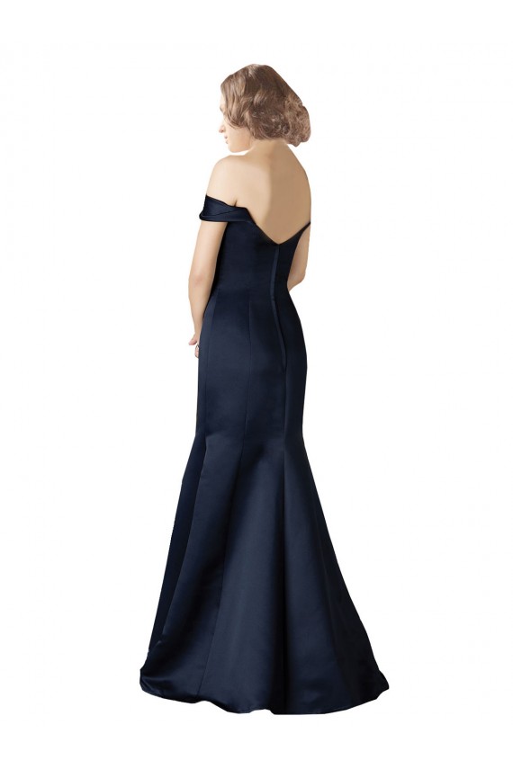 Dark Navy V-Neck Cap Sleeves Satin Long Prom Dress Canada Supplier