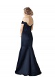 Dark Navy V-Neck Cap Sleeves Satin Long Prom Dress Canada Supplier