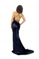 Dark Navy V-Neck Sleeveless Low Back Long Sexy Prom Dress Canada Supplier