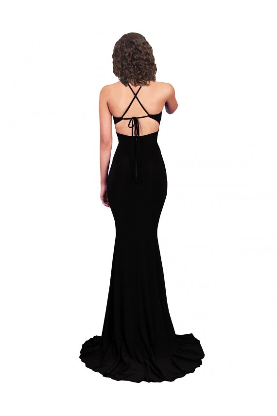 Black V-Neck Sleeveless Open Back Spandex Long Sexy Prom Dress Canada Supplier