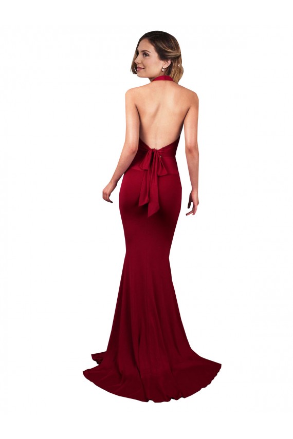 Burgundy V-Neck Sleeveless Open Back Spandex Long Sexy Prom Dress Canada Supplier