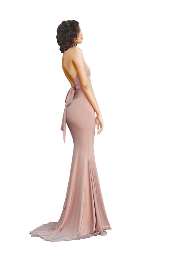 Dusty Pink V-Neck Sleeveless Low Back Spandex Long Sexy Prom Dress Canada Supplier