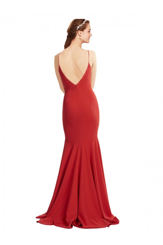 Red V-Neck Sleeveless Open Back Stretch Crepe Long Prom Dress Canada Supplier