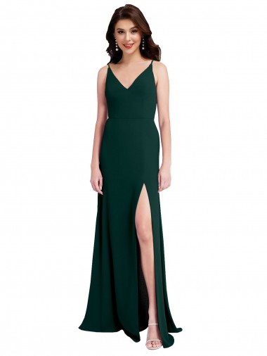 Midnight Green V-Neck Sleeveless V-Back Long Prom Dress Canada Supplier